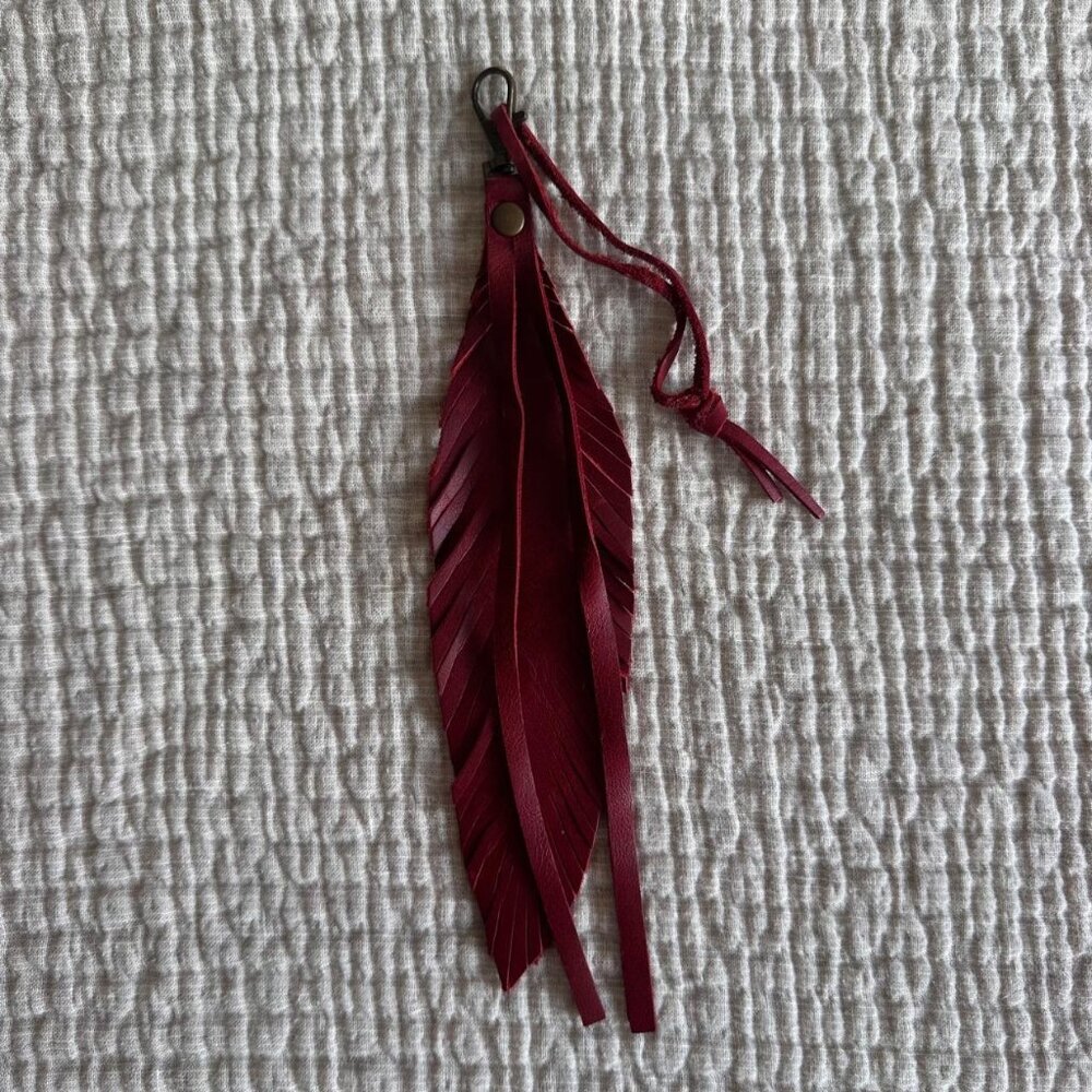 Genuine Leather Feather Purse Tassel Keychain Jill's Homestead Red Western